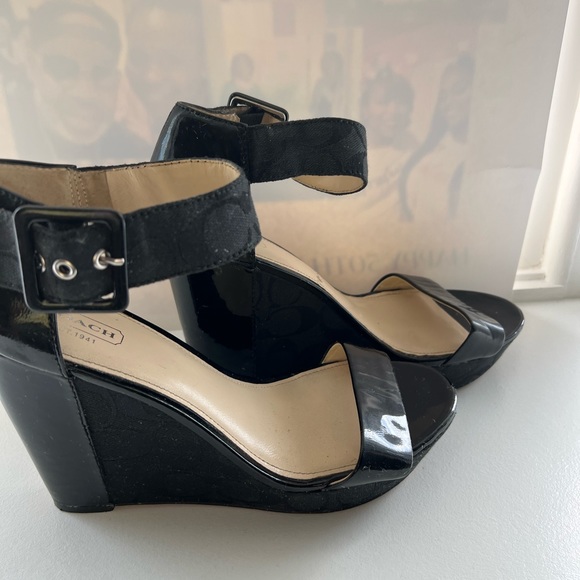 🚨 Black Coach Wedge Sandals size 9 - Picture 2 of 14